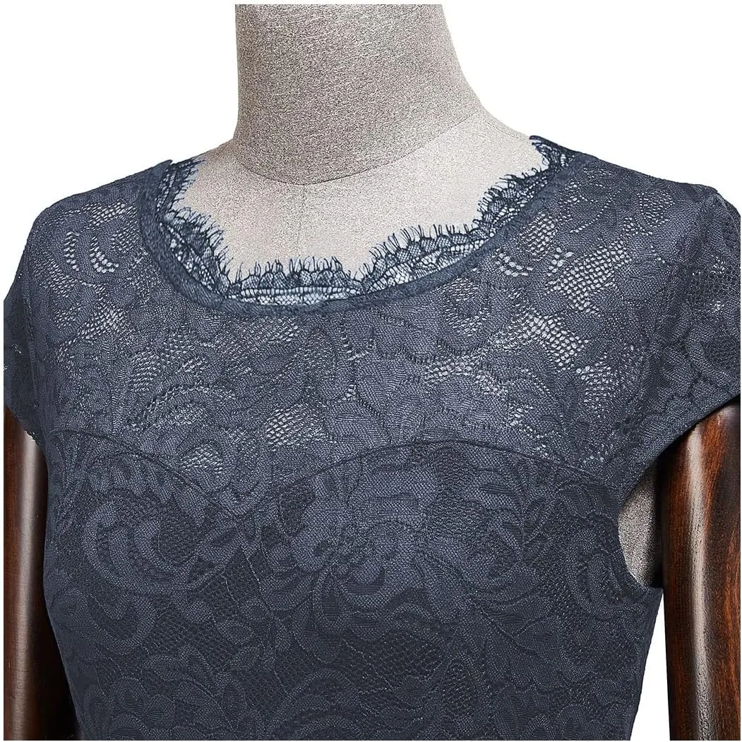 MISSMAY Women's Vintage Lace Contrast Chiffon Ruffle Classy Formal Prom Dress