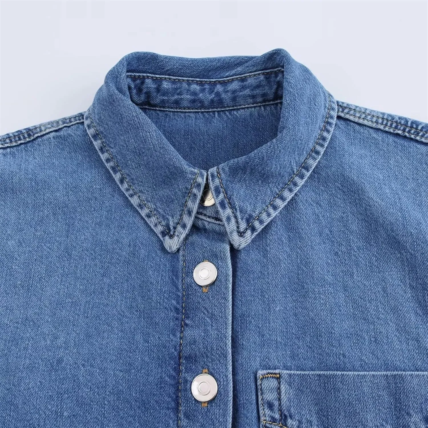Mnjyihy Women's Denim Shirt Set Casual Short Single-Breasted Denim Shirt High-Waisted Wide-Leg Pants Set