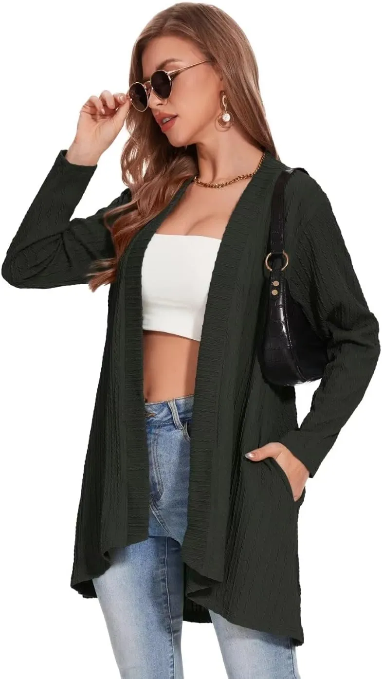 MONNURO Plus Size Women's Lightweight Open Front Cardigan Sweaters with High-Low Hem