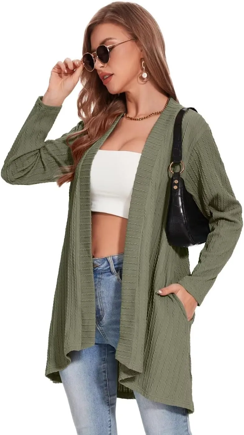 MONNURO Plus Size Women's Lightweight Open Front Cardigan Sweaters with High-Low Hem