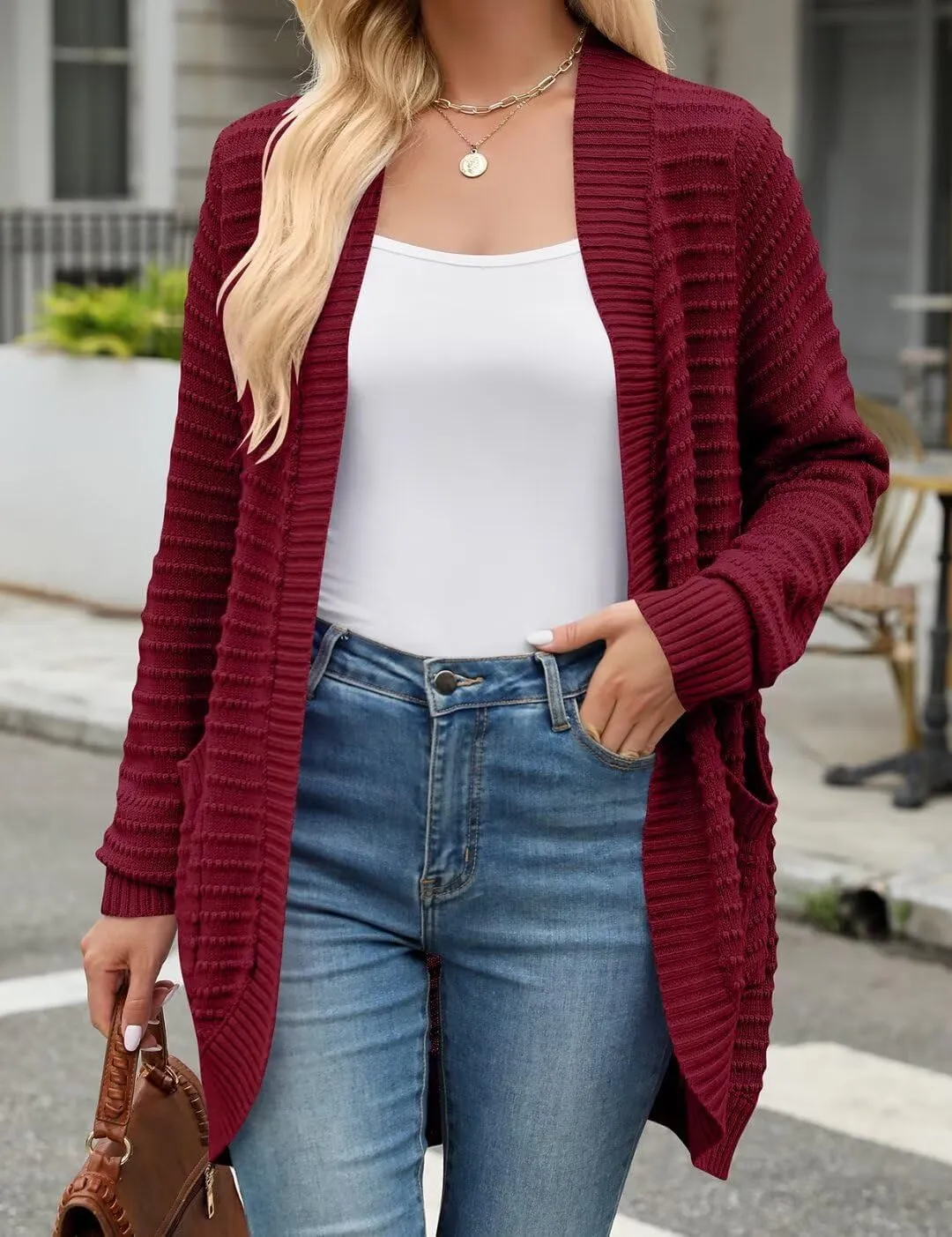 MONNURO Womens Plus Size Cardigan 2024 Lightweight Ribbed Knit Textured Open Front Sweaters Coat with Pockets