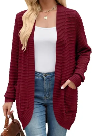 MONNURO Womens Plus Size Cardigan 2024 Lightweight Ribbed Knit Textured Open Front Sweaters Coat with Pockets