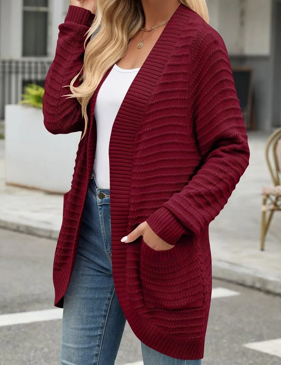 MONNURO Womens Plus Size Cardigan 2024 Lightweight Ribbed Knit Textured Open Front Sweaters Coat with Pockets