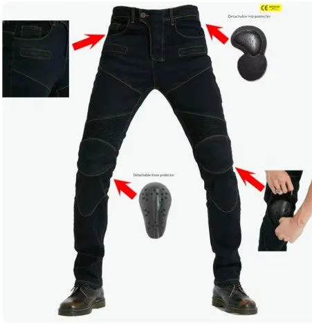 Motorcycle Protective Riding Pants – Anti-Fall Jeans with Protective Gear for Men, Black and Green