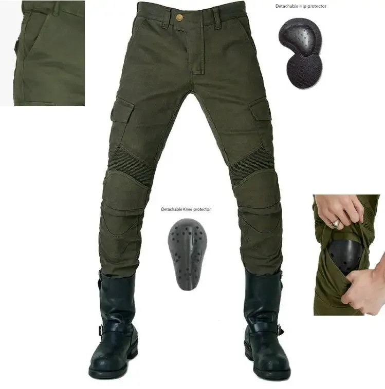 Motorcycle Protective Riding Pants – Anti-Fall Jeans with Protective Gear for Men, Black and Green
