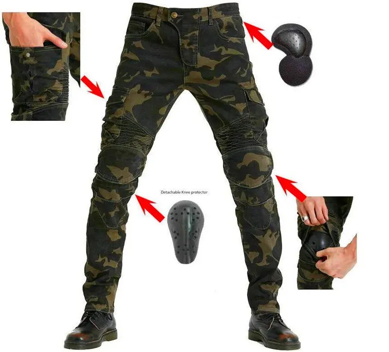 Motorcycle Protective Riding Pants – Anti-Fall Jeans with Protective Gear for Men, Black and Green