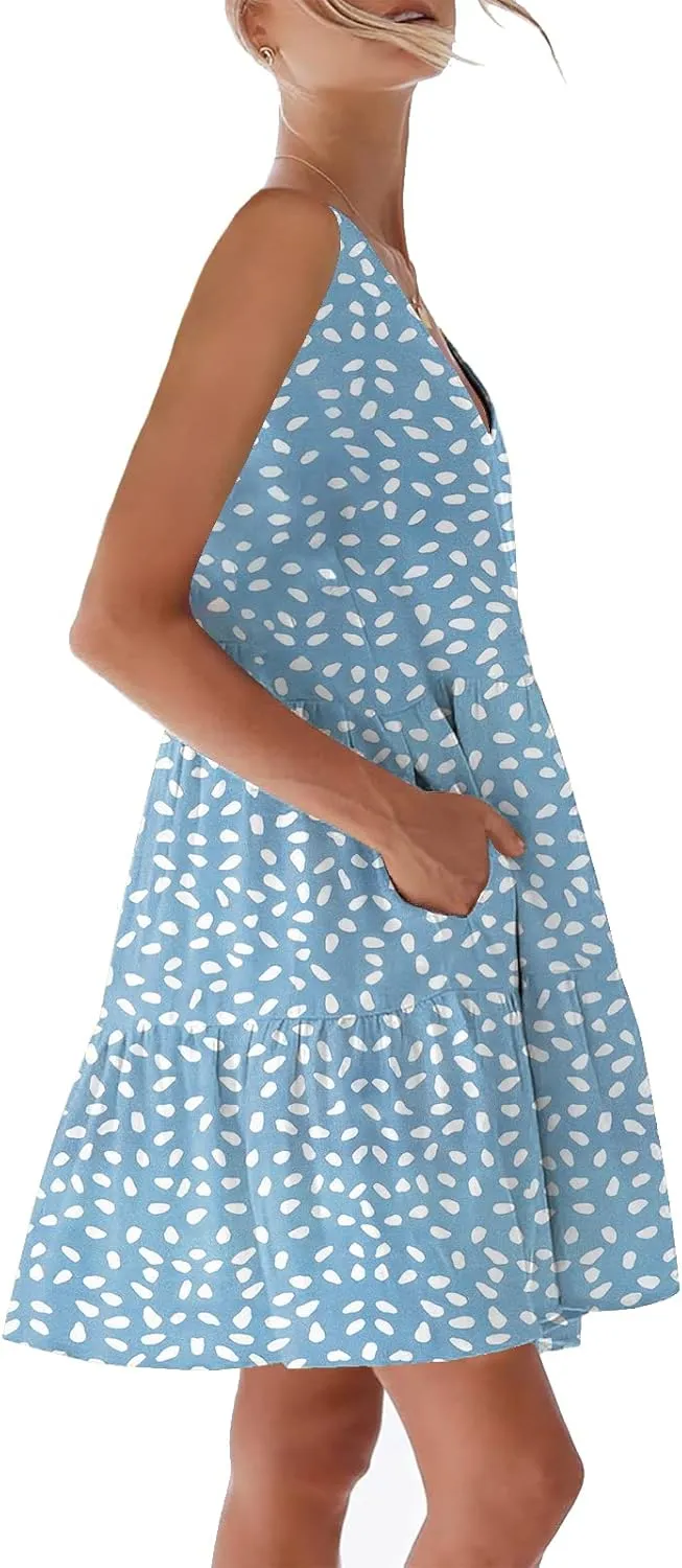 nclook Womens 2025 Summer Casual Dress Sweet Cute V Neck Sleeveless Mini Dresses with Pockets