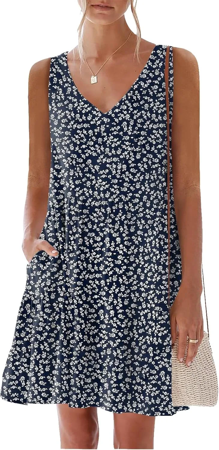 nclook Womens 2025 Summer Casual Dress Sweet Cute V Neck Sleeveless Mini Dresses with Pockets