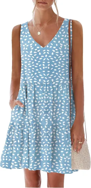 nclook Womens 2025 Summer Casual Dress Sweet Cute V Neck Sleeveless Mini Dresses with Pockets