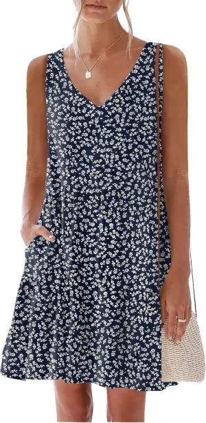 nclook Womens 2025 Summer Casual Dress Sweet Cute V Neck Sleeveless Mini Dresses with Pockets