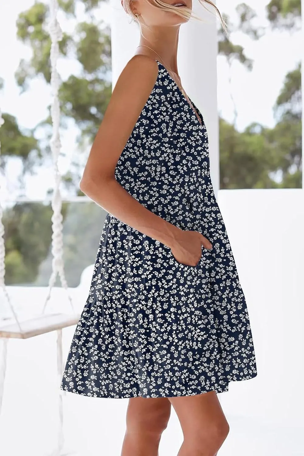 nclook Womens 2025 Summer Casual Dress Sweet Cute V Neck Sleeveless Mini Dresses with Pockets