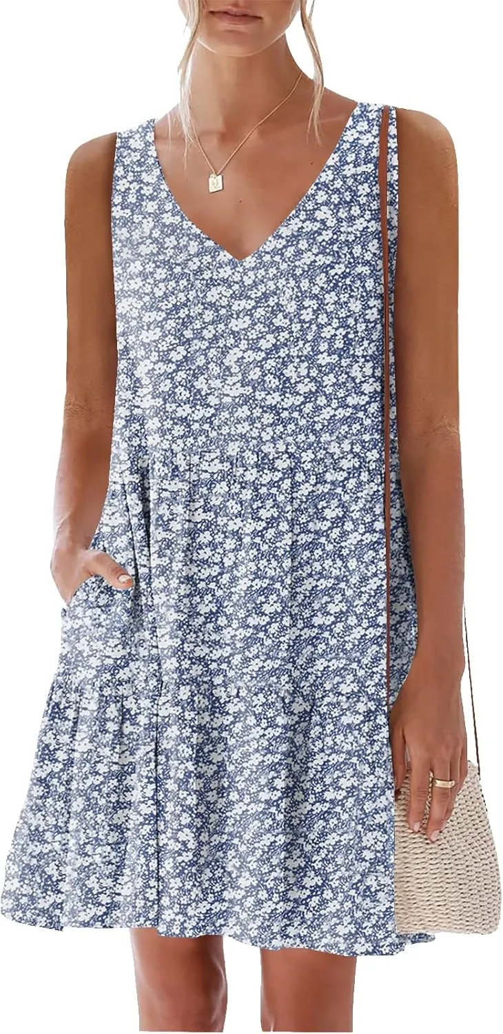 nclook Womens 2025 Summer Casual Dress Sweet Cute V Neck Sleeveless Mini Dresses with Pockets