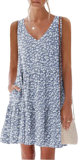 nclook Womens 2025 Summer Casual Dress Sweet Cute V Neck Sleeveless Mini Dresses with Pockets