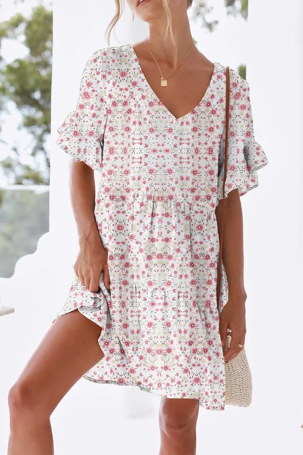 nclook Womens Summer Casual Dress Sweet Cute V Neck Mini Dress with Pocket