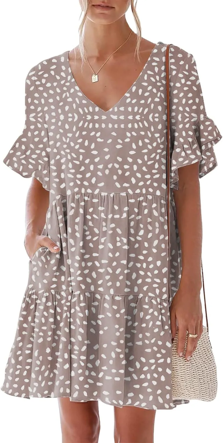 nclook Womens Summer Casual Dress Sweet Cute V Neck Mini Dress with Pocket