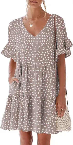 nclook Womens Summer Casual Dress Sweet Cute V Neck Mini Dress with Pocket