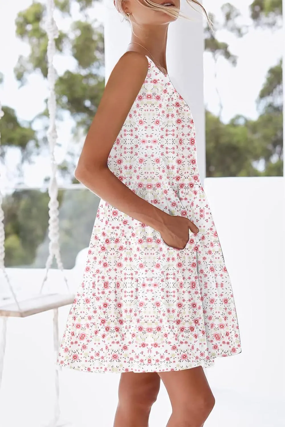 nclook Womens Summer Casual Dresses Sweet Cute Crewneck Sleeveless Dress with Pockets