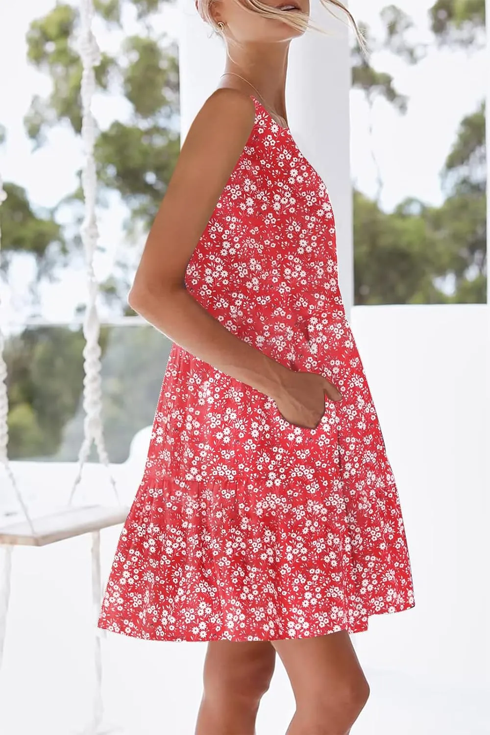 nclook Womens Summer Casual Dresses Sweet Cute Crewneck Sleeveless Dress with Pockets