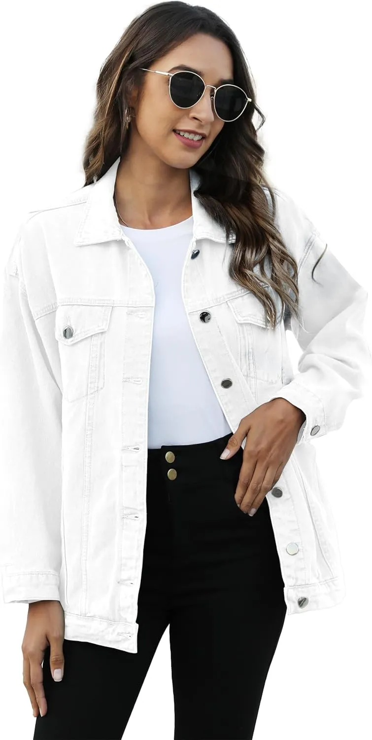 Omoone Women's Oversized Mid Long Denim Jacket Jean Biker Coat