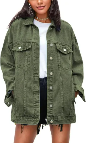 Omoone Women's Oversized Mid Long Denim Jacket Jean Biker Coat