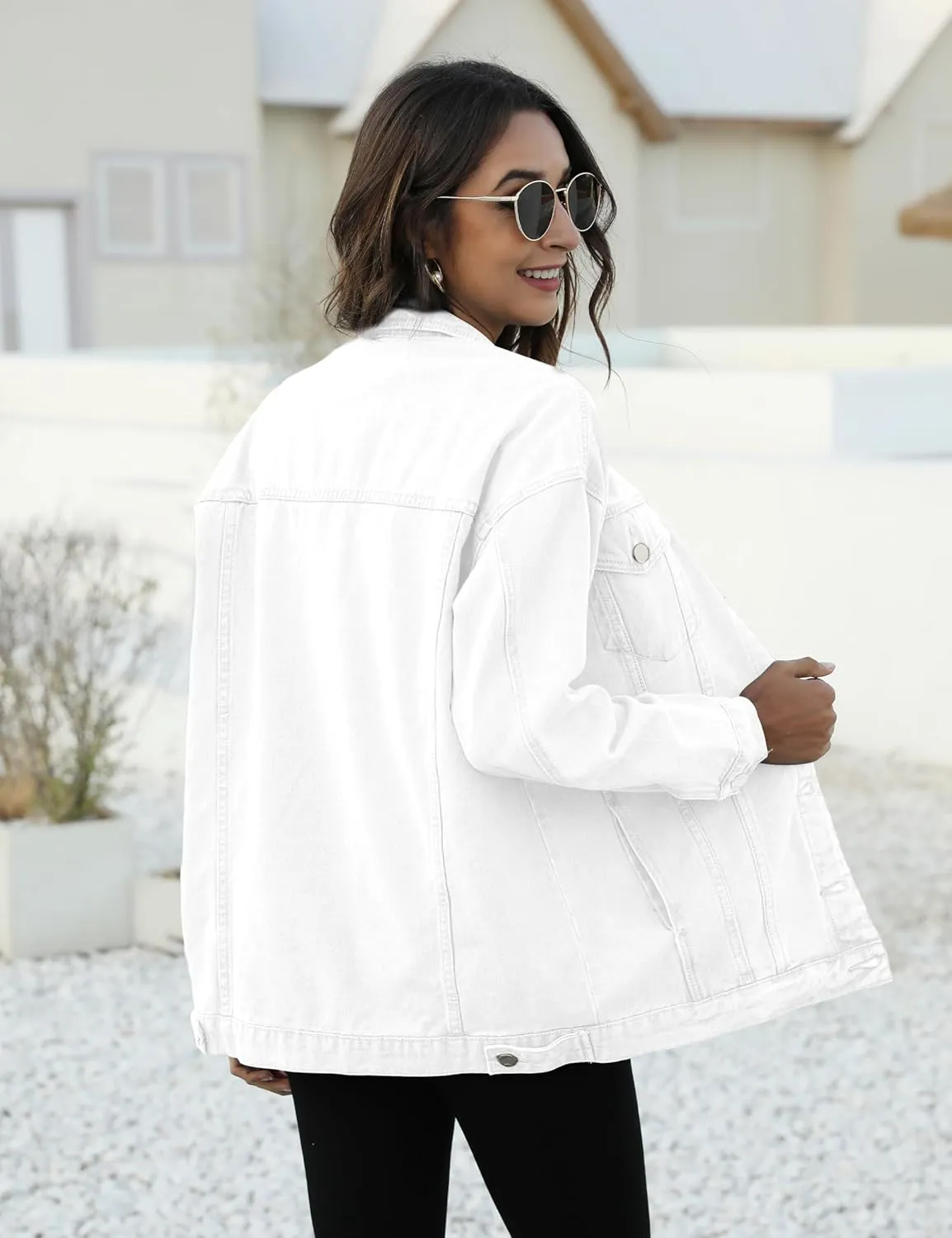 Omoone Women's Oversized Mid Long Denim Jacket Jean Biker Coat