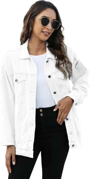 Omoone Women's Oversized Mid Long Denim Jacket Jean Biker Coat