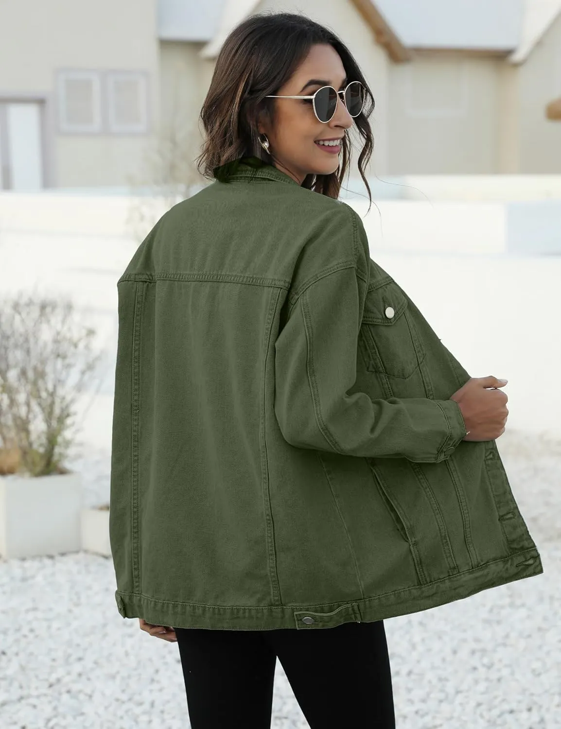 Omoone Women's Oversized Mid Long Denim Jacket Jean Biker Coat