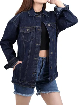 Oversized Jean Jacket for Women - Casual Trendy Fashion Denim Blue and Black Jean Jacket Women