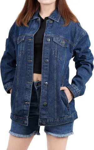 Oversized Jean Jacket for Women - Casual Trendy Fashion Denim Blue and Black Jean Jacket Women