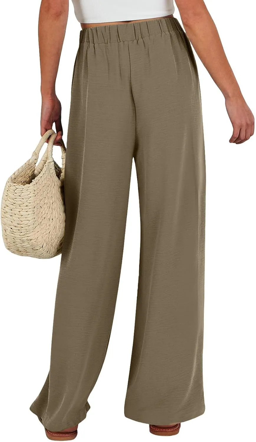 Palazzo Pants for Women Casual Dressy Tie High Waisted Wide Leg Linen Pants Baggy Flowy Boho Beach Pants with Pockets
