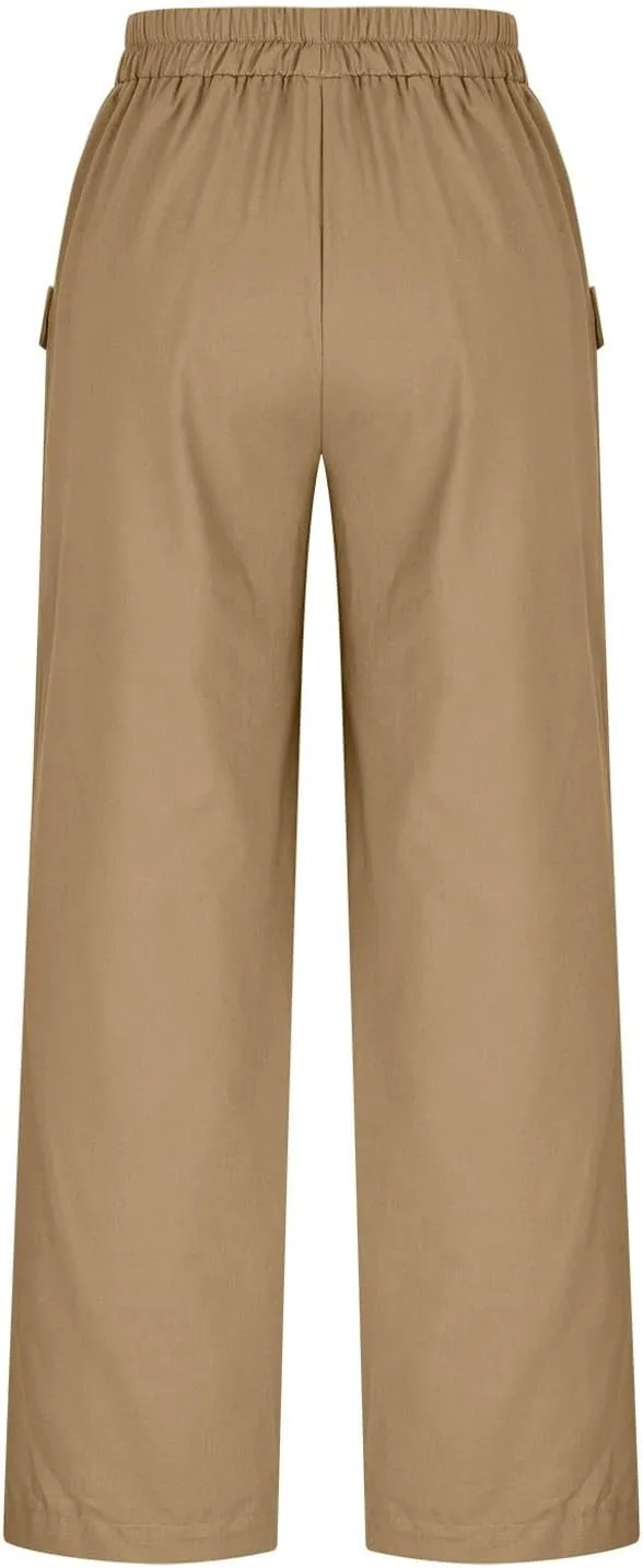 Palazzo Pants for Women,Drawstring Elastic Waist Wide Leg Pants Woman Summer Flowy Beach Vacation Office Trousers