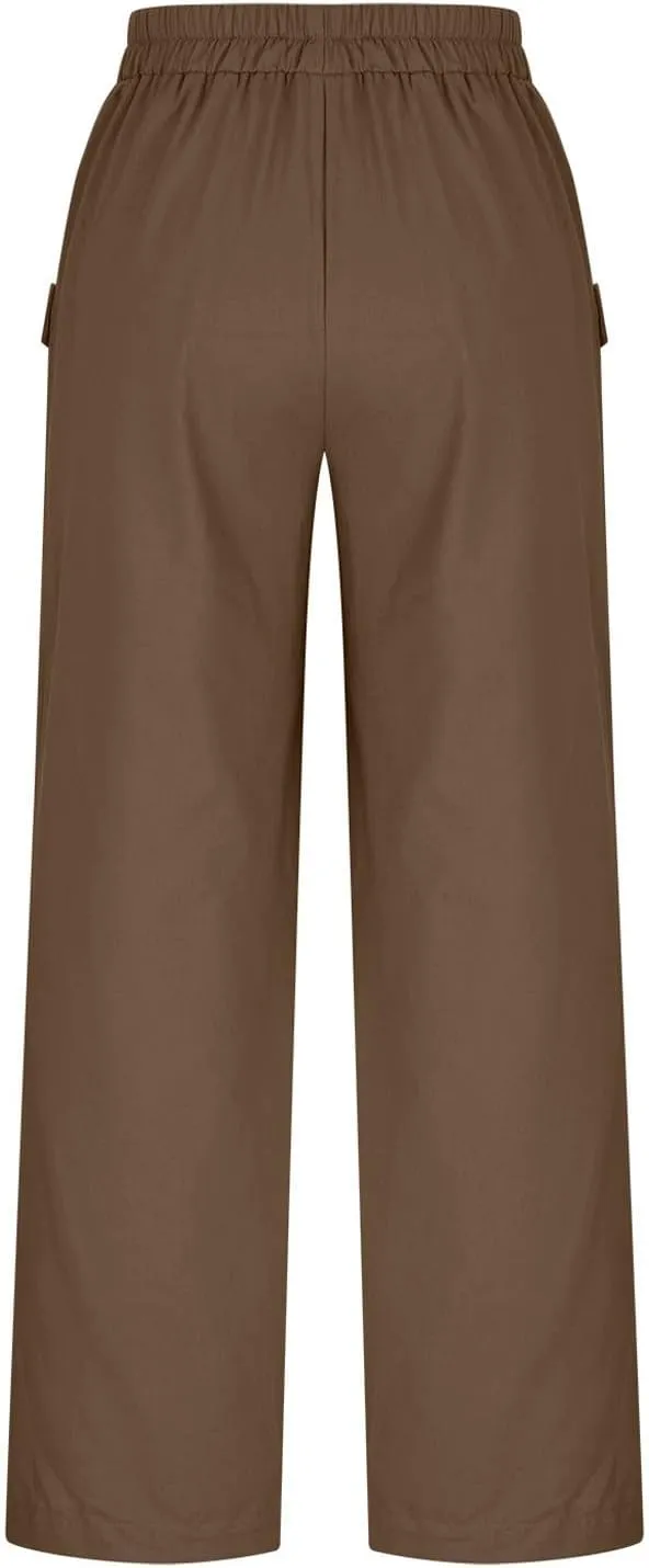 Palazzo Pants for Women,Drawstring Elastic Waist Wide Leg Pants Woman Summer Flowy Beach Vacation Office Trousers