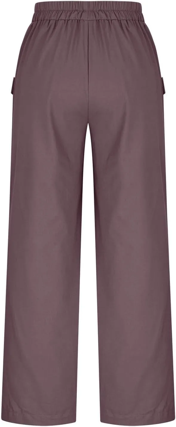 Palazzo Pants for Women,Drawstring Elastic Waist Wide Leg Pants Woman Summer Flowy Beach Vacation Office Trousers