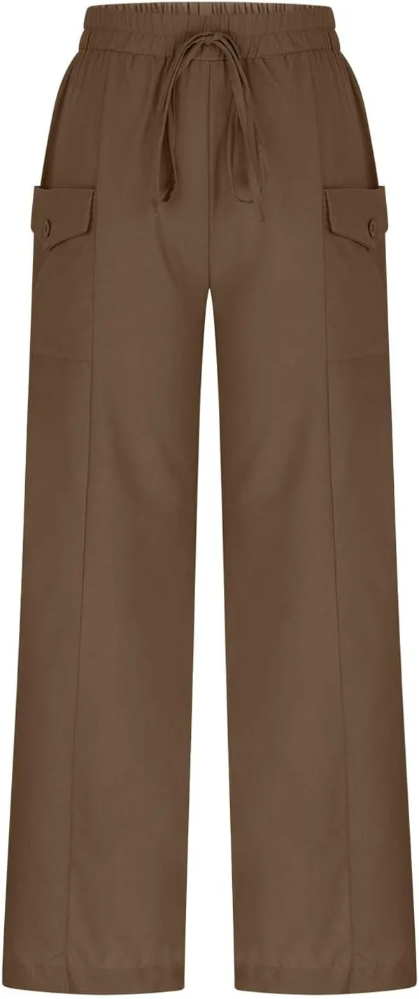 Palazzo Pants for Women,Drawstring Elastic Waist Wide Leg Pants Woman Summer Flowy Beach Vacation Office Trousers