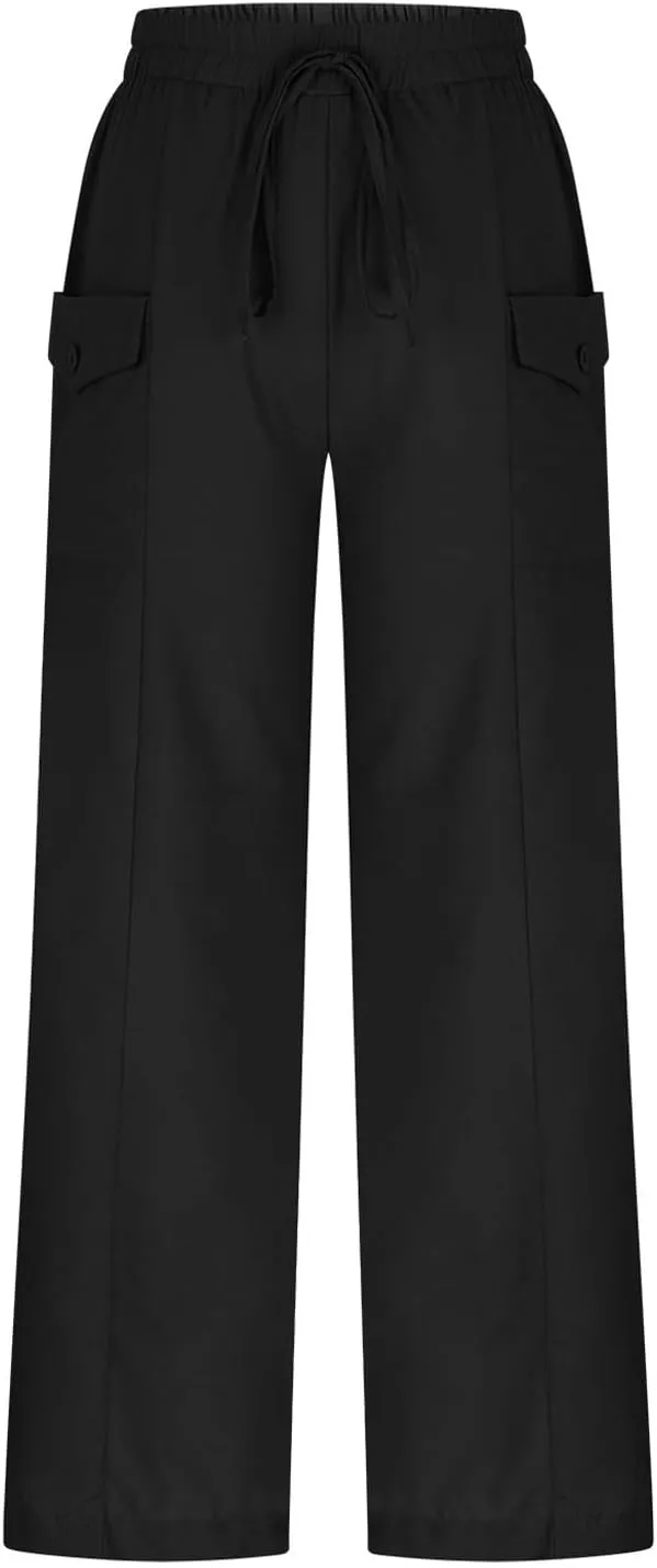 Palazzo Pants for Women,Drawstring Elastic Waist Wide Leg Pants Woman Summer Flowy Beach Vacation Office Trousers
