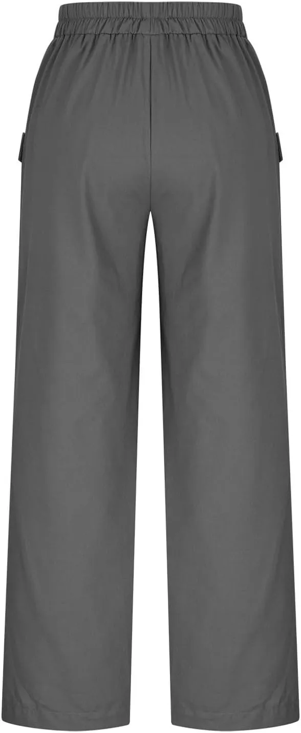 Palazzo Pants for Women,Drawstring Elastic Waist Wide Leg Pants Woman Summer Flowy Beach Vacation Office Trousers