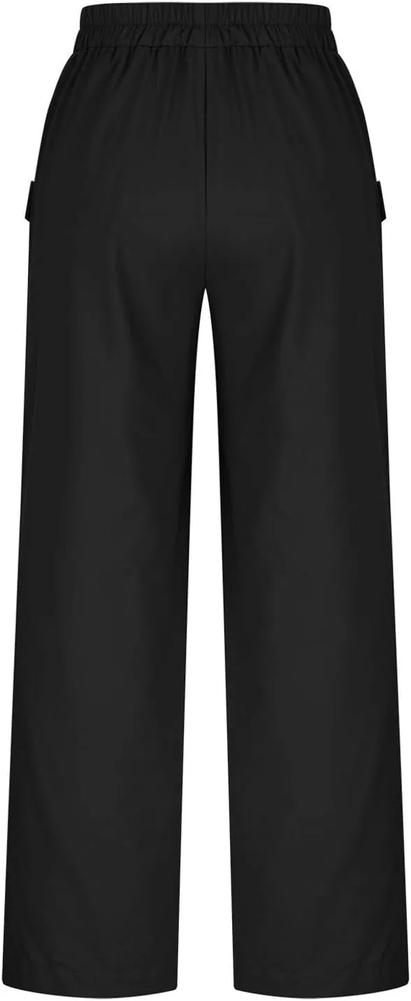 Palazzo Pants for Women,Drawstring Elastic Waist Wide Leg Pants Woman Summer Flowy Beach Vacation Office Trousers