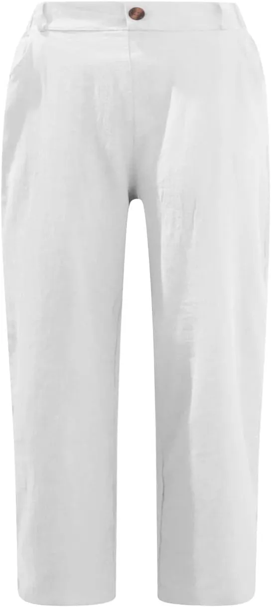 PANOEGSN Women High Waist Capri Pants Summer Casual Knee Length Trousers Hiking Cropped Joggers Comfy Soft Solid Biking Pants