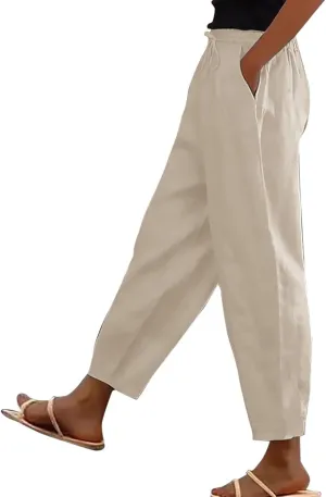 Pants for Women Beach Vacation Outfit 2025 Flowy Solid Resort Pant with Pockets Harem Cropped Summer Drawstring Slim Joggers