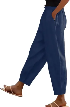 Pants for Women Beach Vacation Outfit 2025 Flowy Solid Resort Pant with Pockets Harem Cropped Summer Drawstring Slim Joggers