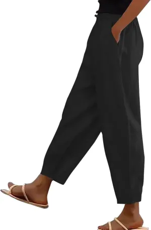 Pants for Women Beach Vacation Outfit 2025 Flowy Solid Resort Pant with Pockets Harem Cropped Summer Drawstring Slim Joggers