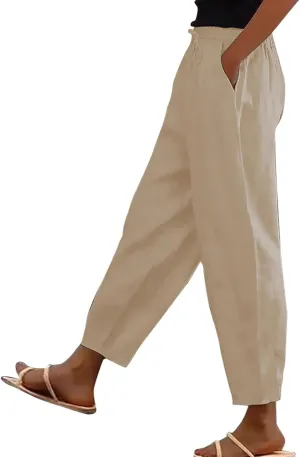 Pants for Women Beach Vacation Outfit 2025 Flowy Solid Resort Pant with Pockets Harem Cropped Summer Drawstring Slim Joggers