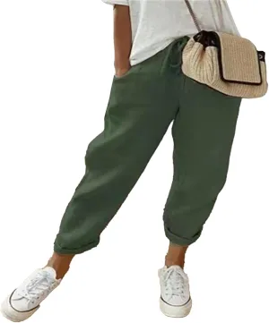 Pants for Women Beach Vacation Outfits 2025 Drawstring Casual Pants with PocketsSolid Harem Going Out Lightweight Sweatpants