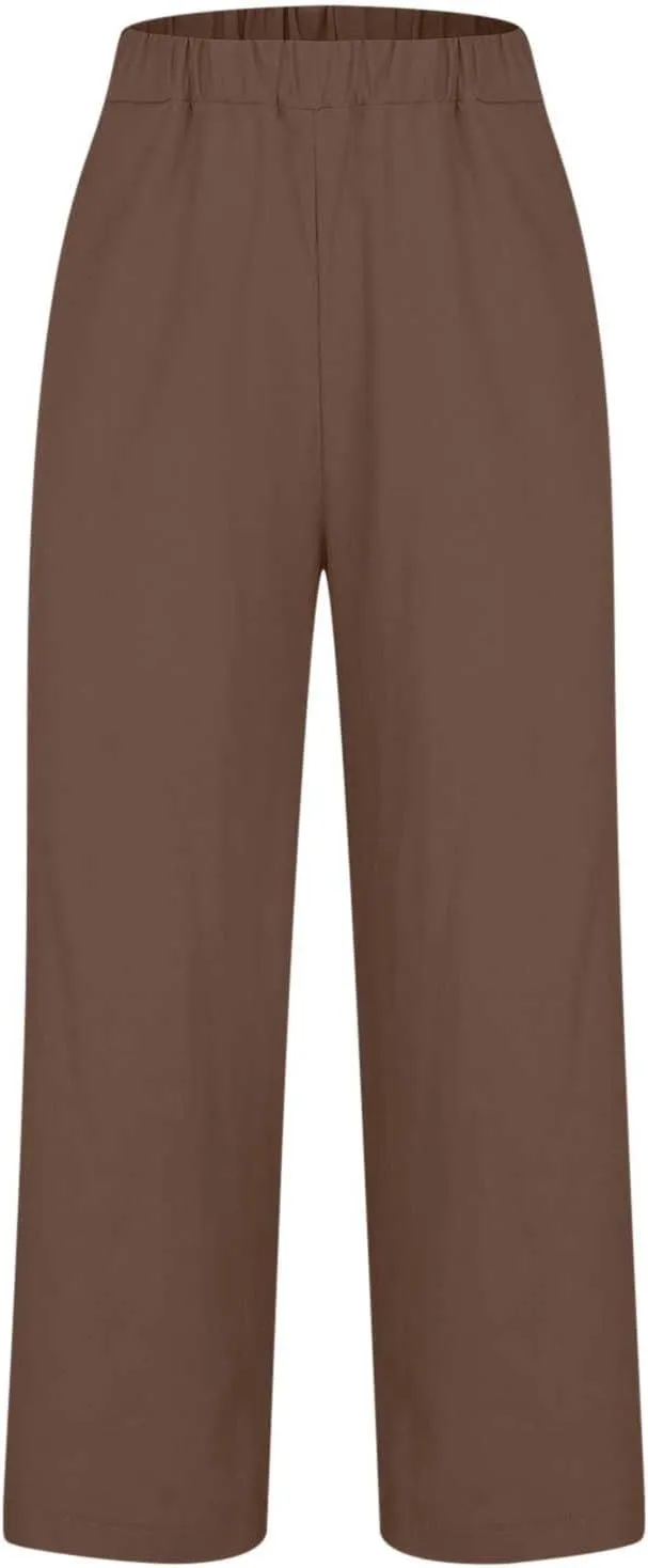 Pants for Women Linen Pants Elastic High Waist Pant Lightweight Straight Leg Pant Casual Summer Comfort Linen Trouser