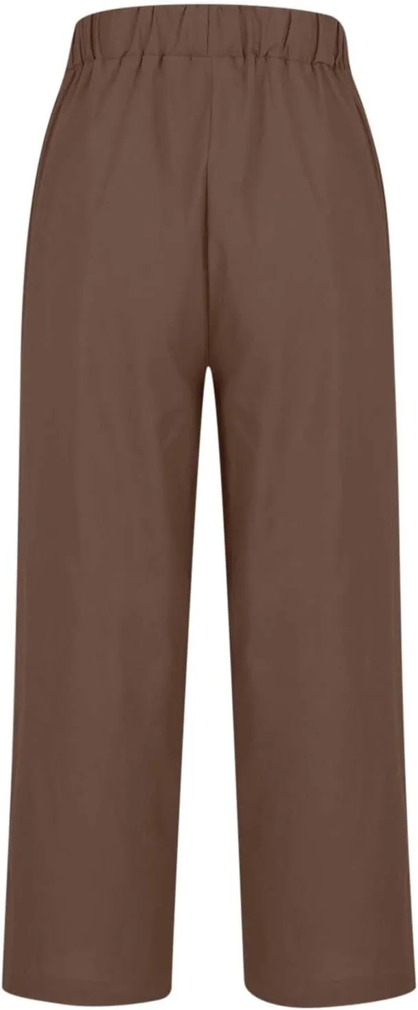 Pants for Women Linen Pants Elastic High Waist Pant Lightweight Straight Leg Pant Casual Summer Comfort Linen Trouser
