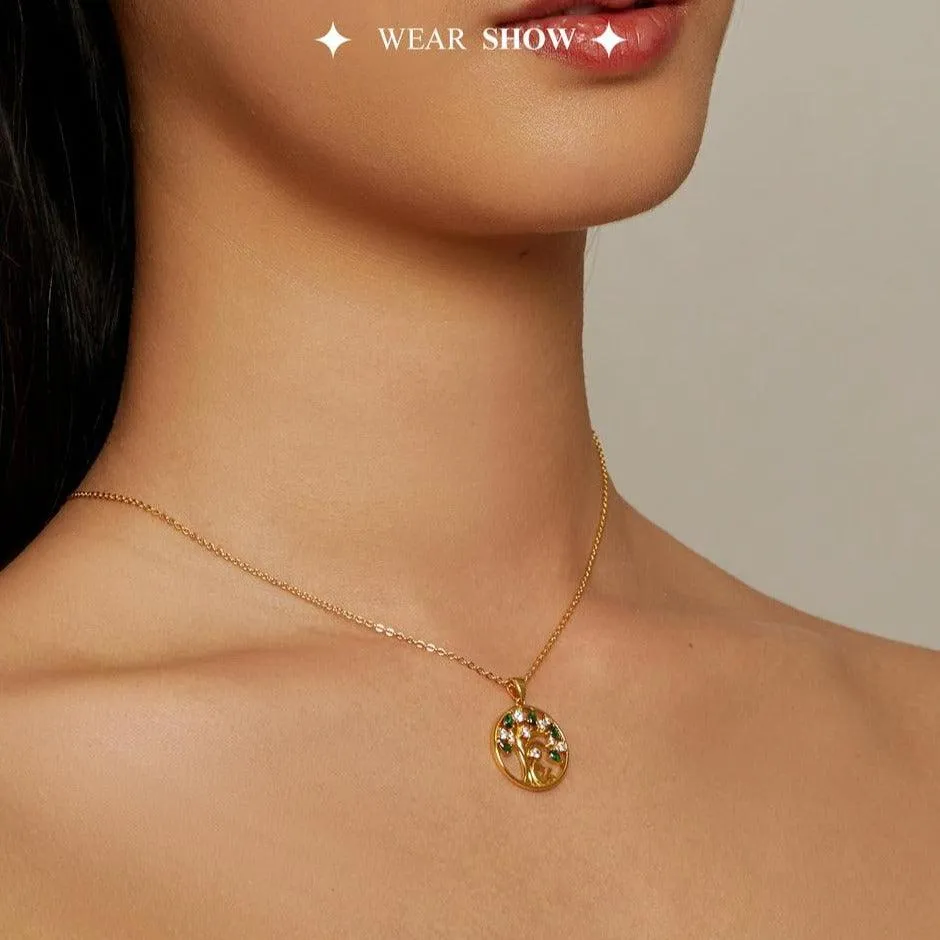 'Peaceful Lucky Tree' Pendant Necklace CZ & Sterling Silver