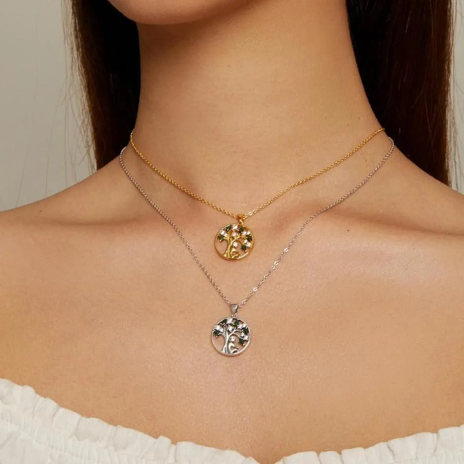'Peaceful Lucky Tree' Pendant Necklace CZ & Sterling Silver