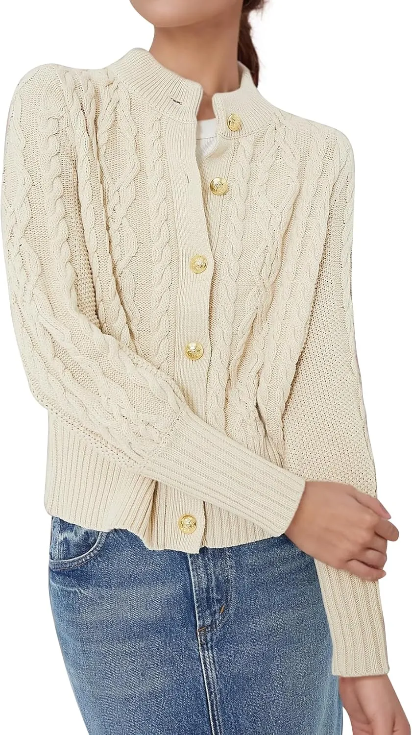 PEHMEA Womens Short Cardigan Sweaters, Soft Twist Knit Fall Winter Chunky Open Front Button Sweaters for Women
