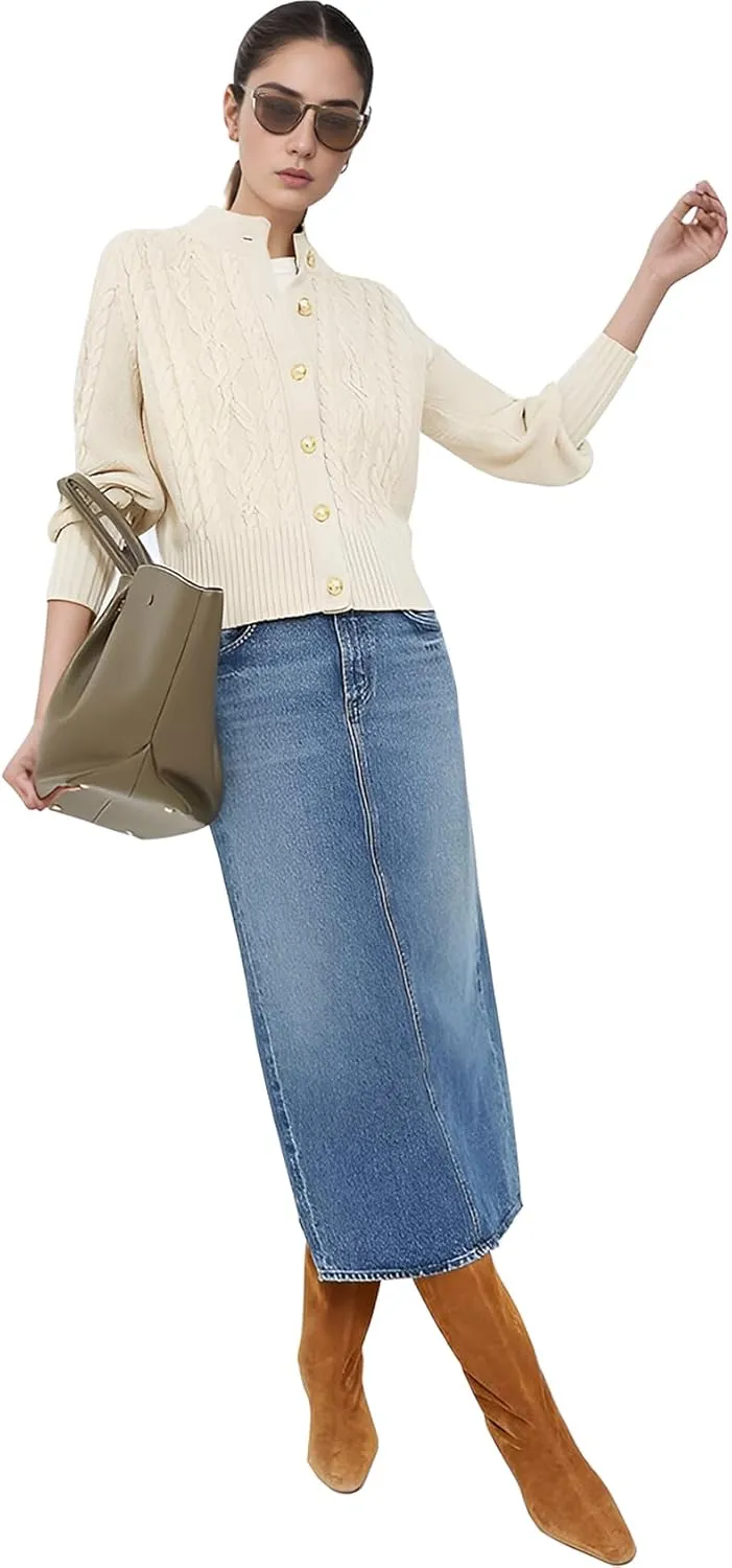PEHMEA Womens Short Cardigan Sweaters, Soft Twist Knit Fall Winter Chunky Open Front Button Sweaters for Women