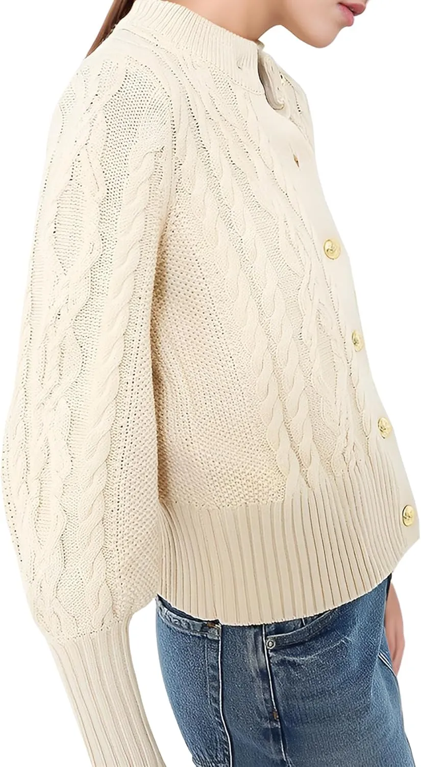 PEHMEA Womens Short Cardigan Sweaters, Soft Twist Knit Fall Winter Chunky Open Front Button Sweaters for Women